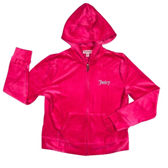 Juicy Couture Track Jacket Hoodie Womens L Pink Velour Hooded Full Zip Y2K Bling - Picture 6 of 11